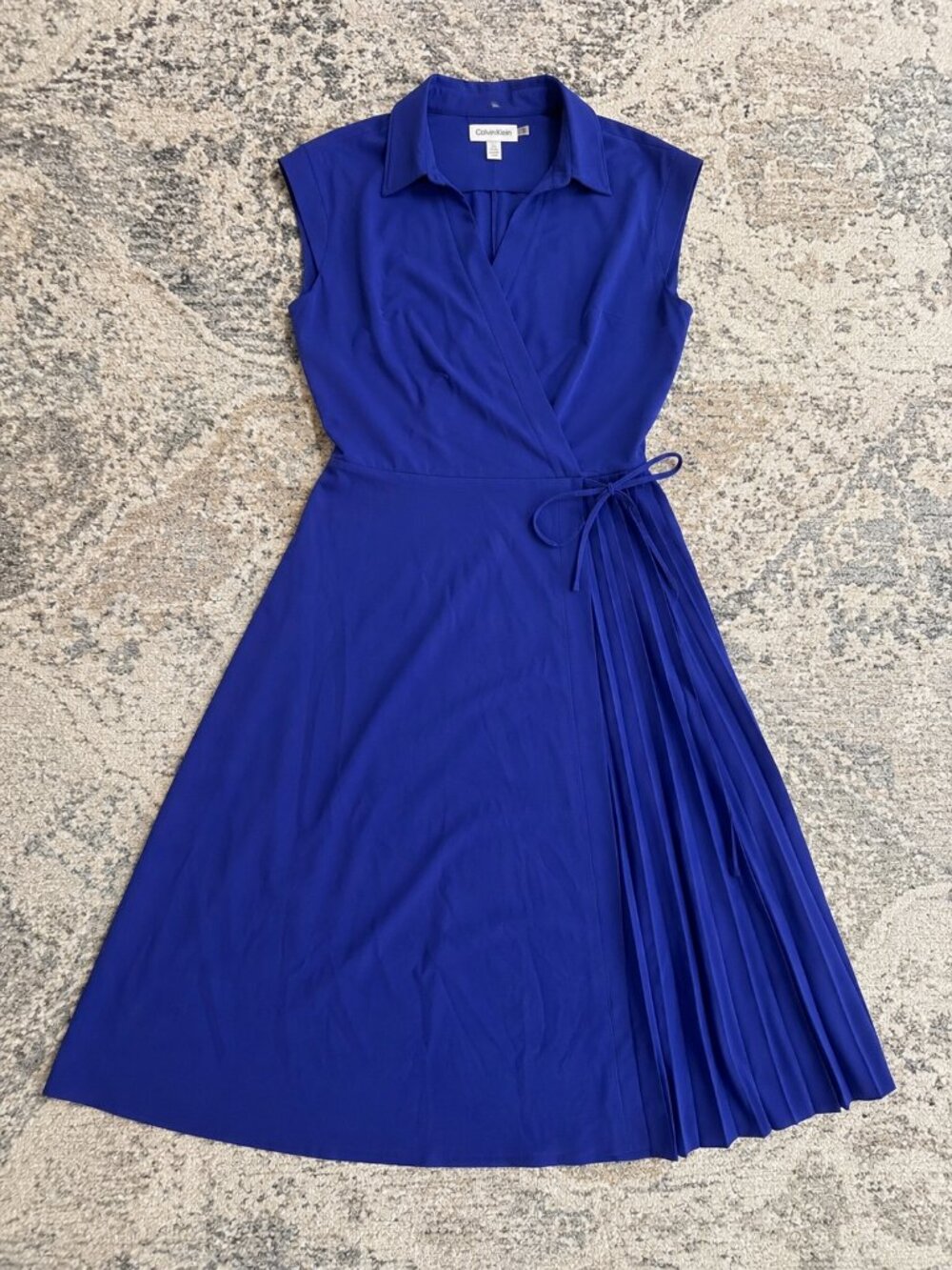 Calvin Klein Petite Ultramarine Surplice-Neck Gauze Midi Dress 8P NWT - Picture 4 of 7